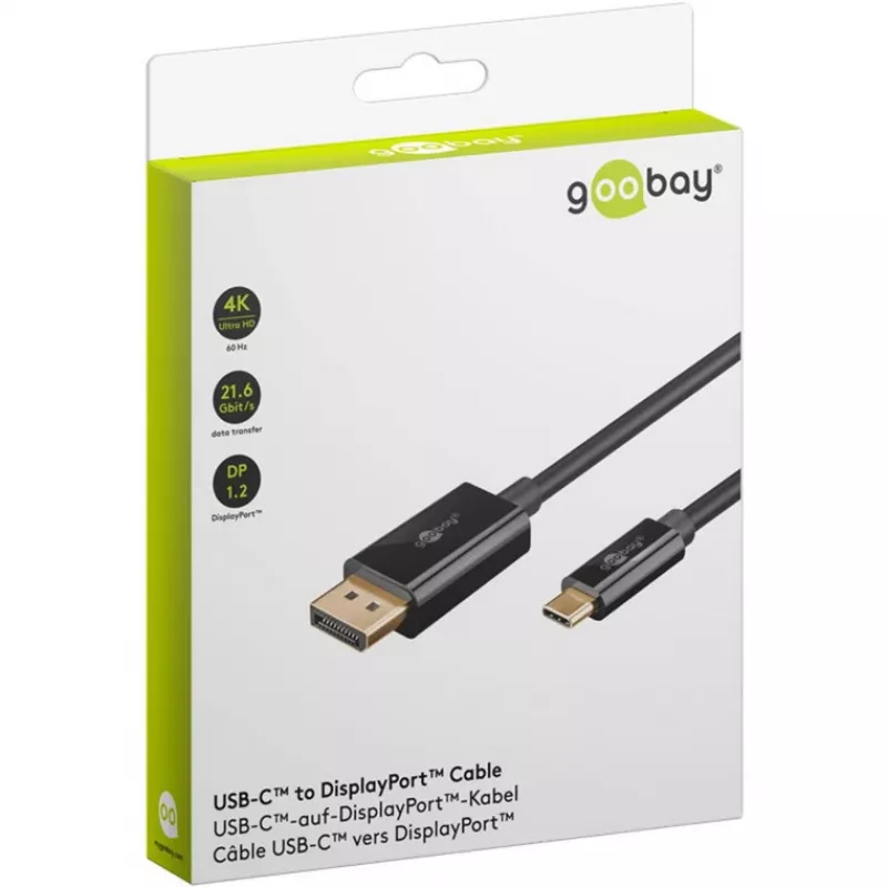 Goobay 75705 cabo de USB-C para DisplayPort, 4K 60 Hz, 2 m, 21,6 Gbit/s, preto