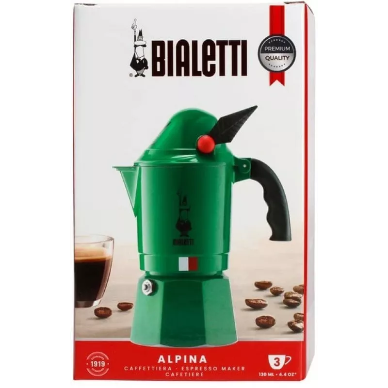 Cafeteira Moka BIALETTI Moka BREAK ALPINA — 3 chávenas, verde, alumínio, cabo de baquelite