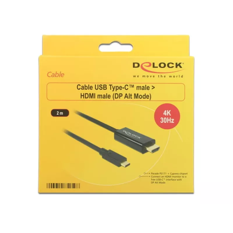 Adaptador de cabo de vídeo DeLOCK 85259 USB Type-C para HDMI 2 m preto