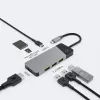 Hub USB Type-C Green Cell HUBGC01 — 7 portas: 3×USB‑A 3.2 Gen 1, 1×USB‑C 3.2 Gen 1, HDMI, leitor de cartões microSD+SD — Prateado
