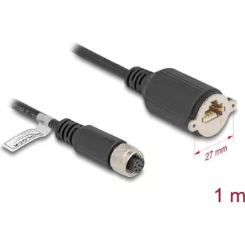 Cabo de rede DeLOCK M12 A-codificado 8 pinos fêmea para conector fêmea RJ45 Cat.5e FTP 1 m preto