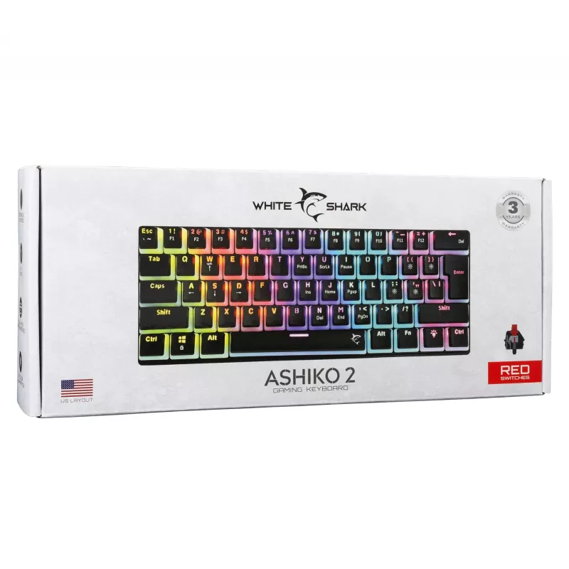 Teclado gaming White Shark GK-2202 Ashiko 2 preto/vermelho layout US