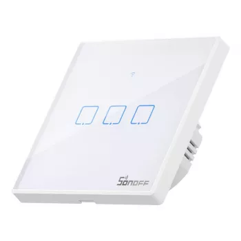 Interruptor de luz inteligente de parede Sonoff T2 EU TX 3 canais Wi‑Fi + RF 433 controlo