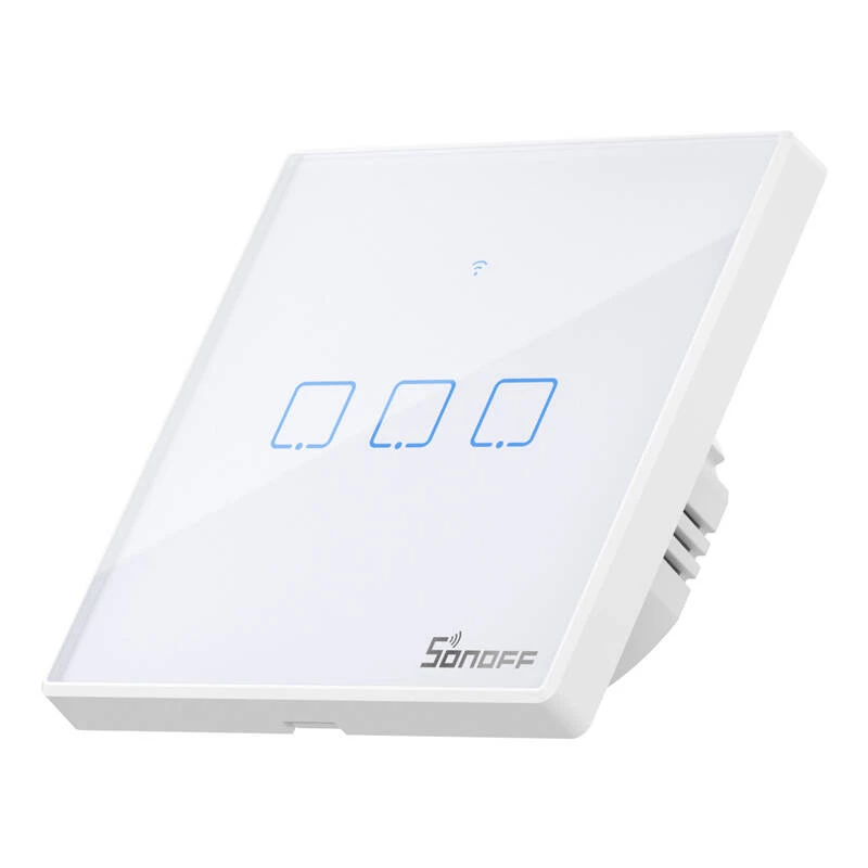Interruptor de luz inteligente de parede Sonoff T2 EU TX 3 canais Wi‑Fi + RF 433 controlo