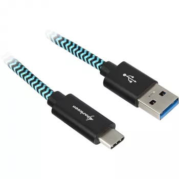 Cabo USB 3.2 Gen 2, ficha USB-A > ficha USB-C (preto/azul-claro, 0,5 metros, revestido)