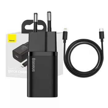Carregador rápido Baseus Super Si 1C 20W com cabo USB-C para Lightning 1m (preto)