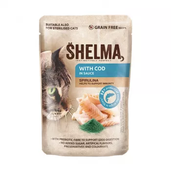 SHELMA com bacalhau em molho - alimento húmido para gatos - 85 g