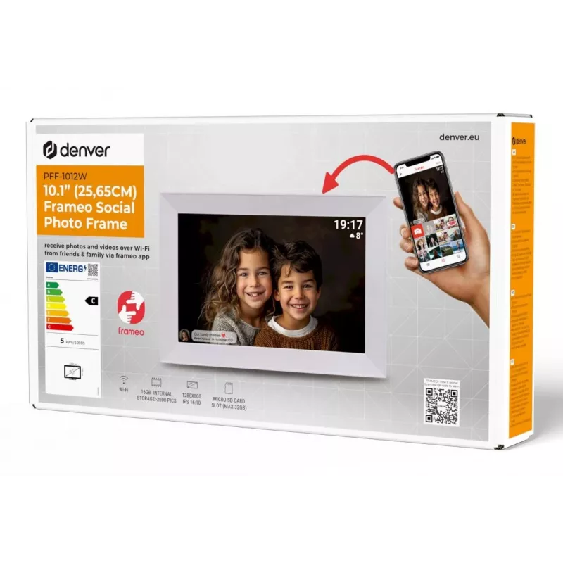 Denver PFF-1012 moldura digital branco 25,6 cm (10.1) ecrã tátil Wi-Fi