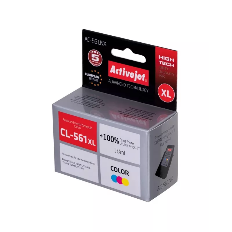 Tinteiro Activejet AC-561NX (substituto para Canon CL-561XL; Supreme; 18 ml; cor: ciano, magenta, amarelo)