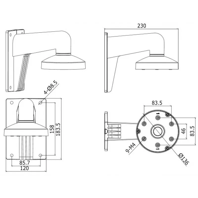 Suporte para acessórios de câmaras de segurança Hikvision Digital Technology DS-1273ZJ-135