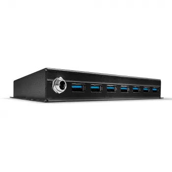Hub USB 3.0 Lindy 7 portas metal, USB 3.2 Gen 1 (3.1 Gen 1) Type-A, 5000 Mbit/s, preto, 0,8 m, 185 mm, 75 mm