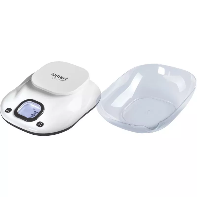 Balança de cozinha LAMART LT7073 — controlo tátil, LCD grande, taça removível, seleção de unidades (g/ml/lb:oz), pilha AAA