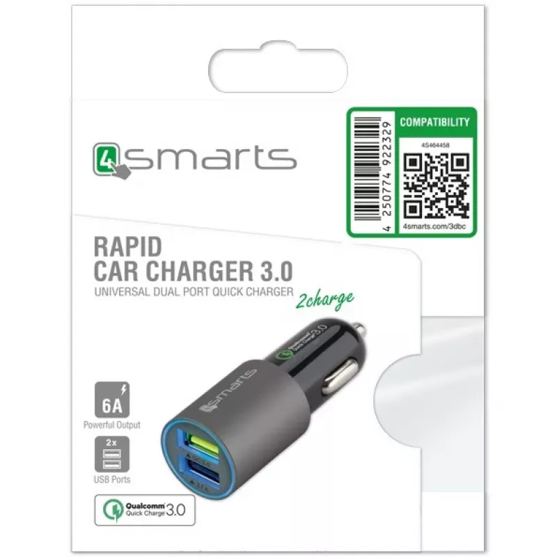 Carregador de telemóvel 4smarts 464458 preto cinzento para automóvel
