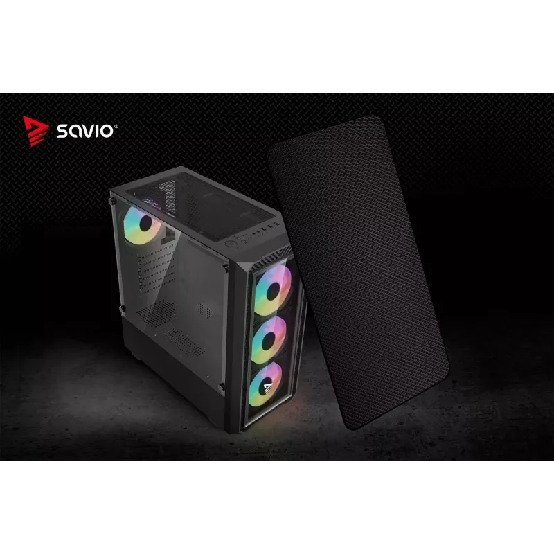 Savio Noctis Glass RGB Cube caixa para PC, ATX/Micro-ATX/Mini-ITX, frente de vidro temperado, ventoinhas RGB, preta