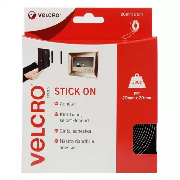 Fita adesiva VELCRO autocolante, gancho e laço 20mm x 5m preto