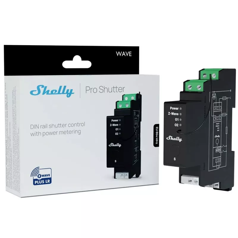 Controlador inteligente para calha DIN Z-Wave SHELLY Wave Pro Shutter LR