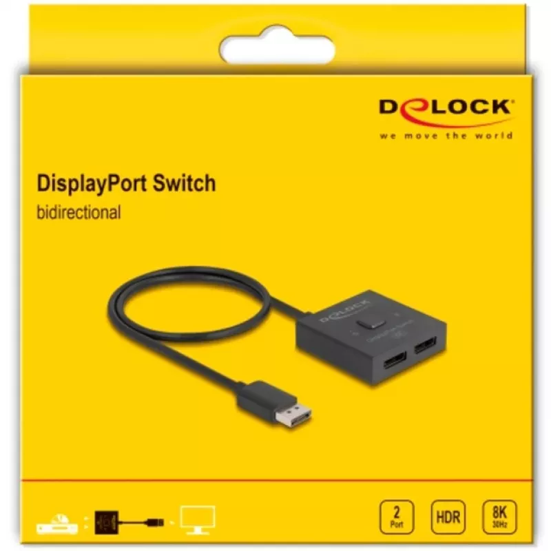 Delock - Distribuidor/comutador de vídeo - 8K, bidirecional - 2 x DisplayPort - Desktop (18906)