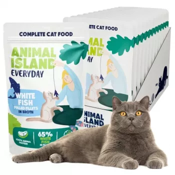 ANIMAL ISLAND Everyday Filetes de peixe branco em caldo - Alimento húmido para gatos - 12 x 85 g