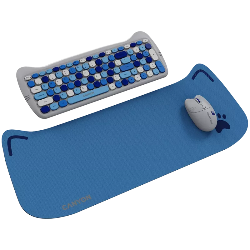 Conjunto de teclado e rato sem fios CANYON HSET-W6 Kitty Edition AAA AA azul