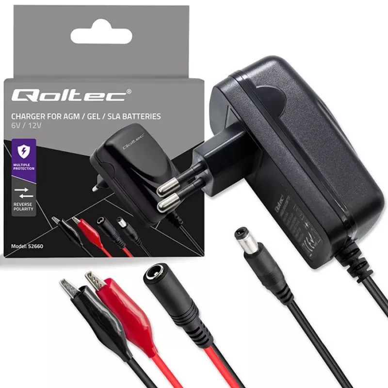 Carregador de baterias QOLTEC Modelo 52660 — 6V/12V, carregador 6W