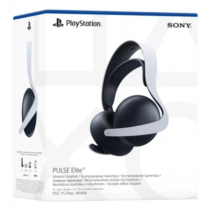 Headset Sony PULSE Elite com fios e sem fios arco de cabeça gaming Bluetooth base de carregamento preto, branco