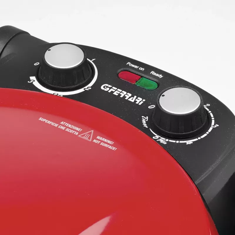 Máquina de pizza G3FERRARI G10032 – 1200 W, superfície de pedra, máx. 400 °C, pizza de 31 cm, temporizador mecânico, vermelho