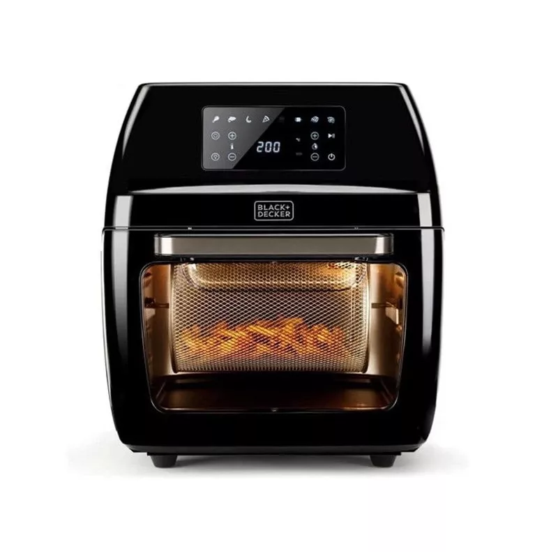 Fritadeira de ar quente Black & Decker BXAFO1200E — 12 L, 1700 W, controlo tátil, 40–200°C, espeto rotativo, assar e fritar