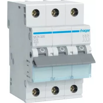 Hager MCN320. Frequência de entrada AC: 50/60 Hz, corrente nominal de saída: 20 A (MCN320)