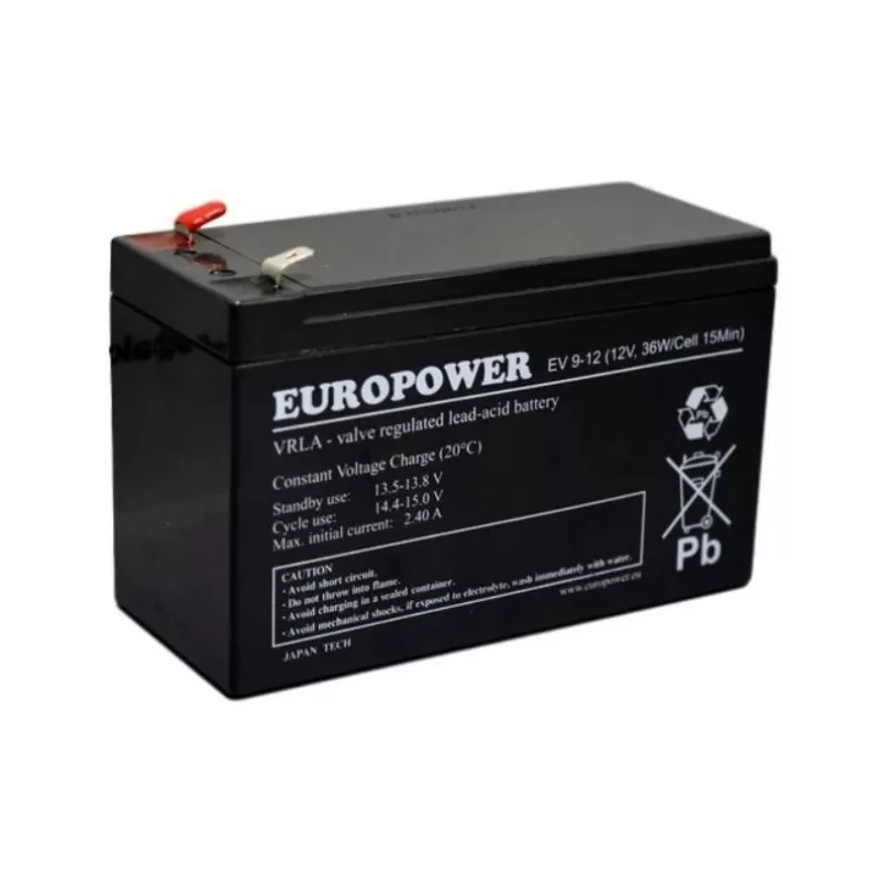 Bateria selada de chumbo-ácido europower EV 12-9 — 12 V 9 Ah para UPS e energia de emergência