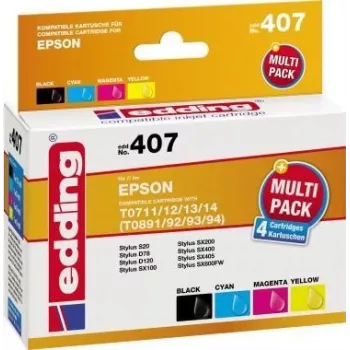edding tinte EDD-407 preto, ciano, magenta, amarelo compatível com EPSON T0715, pack de 4
