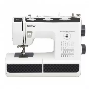 Máquina de costura Brother HF-27 — 27 pontos integrados, largura do ponto 6,5 mm, comprimento do ponto 4 mm, braço livre, enfiador de agulha automático
