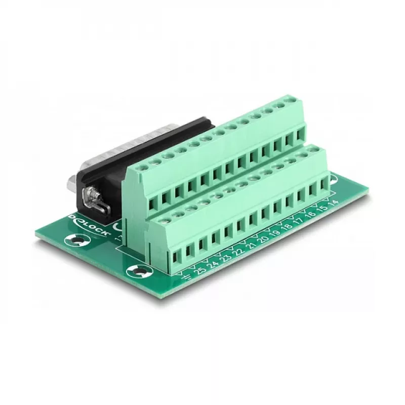 DeLOCK 66911 adaptador de D-Sub macho de 25 pinos para bloco de terminais de 26 pinos para calha DIN