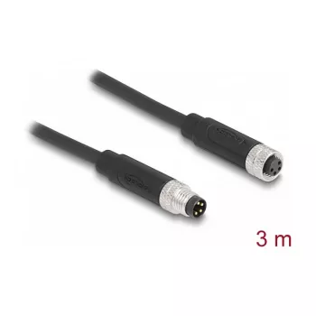 DeLOCK cabo M8 de 4 polos codificação A ficha macho para conector fêmea PUR TPU 3 m
