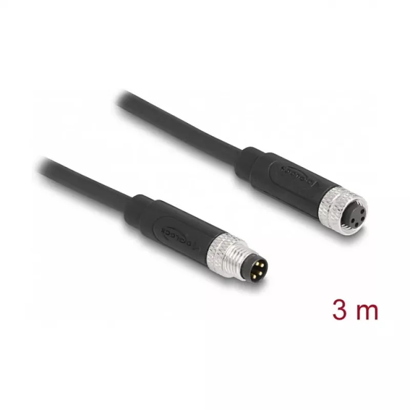 DeLOCK cabo M8 de 4 polos codificação A ficha macho para conector fêmea PUR TPU 3 m