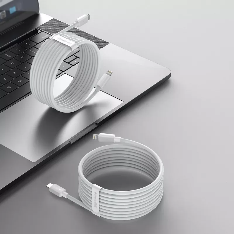 Kit de cabos de dados Baseus Simple Wisdom USB-C para Lightning PD 20W (2 unid./conjunto) 1,5m branco