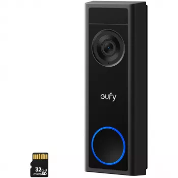 Campainha de vídeo Eufy C31 2K com suporte microSD, 2560×1440, 6500 mAh, com fios e sem fios, preto