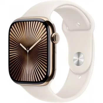 Apple Watch Series 10 GPS + Cellular 46 mm caixa de titânio dourado com bracelete desportiva Starlight – S/M