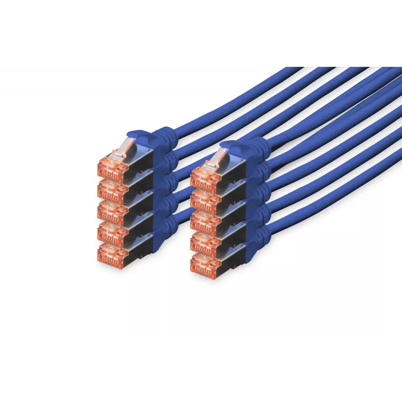 DIGITUS Cabo de rede CAT6 S/FTP, 0,25 m, azul, pack de 10
