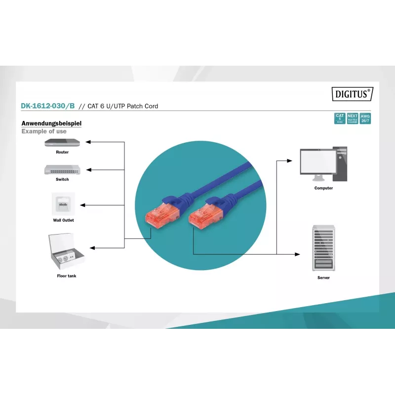 Cabo de rede RJ45 Digitus DK-1612-030/B patch cable CAT 6 U/UTP B