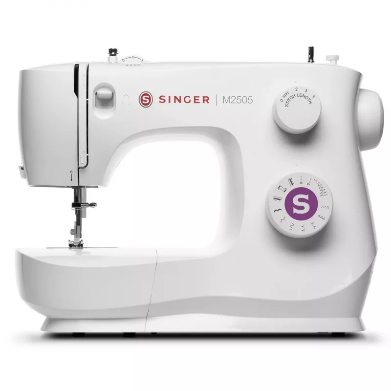 Máquina de costura mecânica SINGER M2505 – 10 pontos, casa de botão automática, braço livre, branca