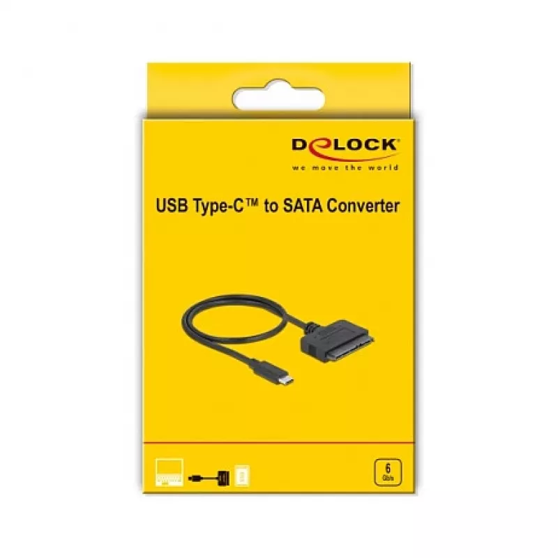 Conversor DeLOCK 63803 USB Type-C para 22 pin SATA 6 Gb/s para SSD / HDD de 2,5 polegadas, ASM235CM, 0,5 m