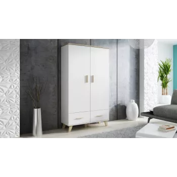 Roupeiro cama meble LOTTA 2D2D, 2 portas, estrutura em carvalho Sonoma com frentes brancas, 1100×550×1900 mm