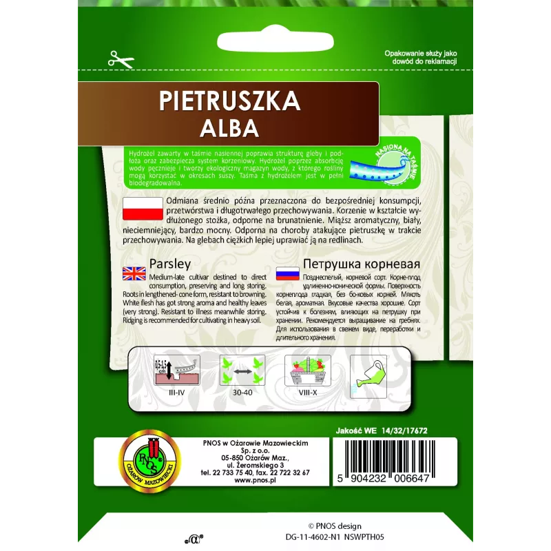 PNOS salsa de raiz Alba sementes em fita, 6 m