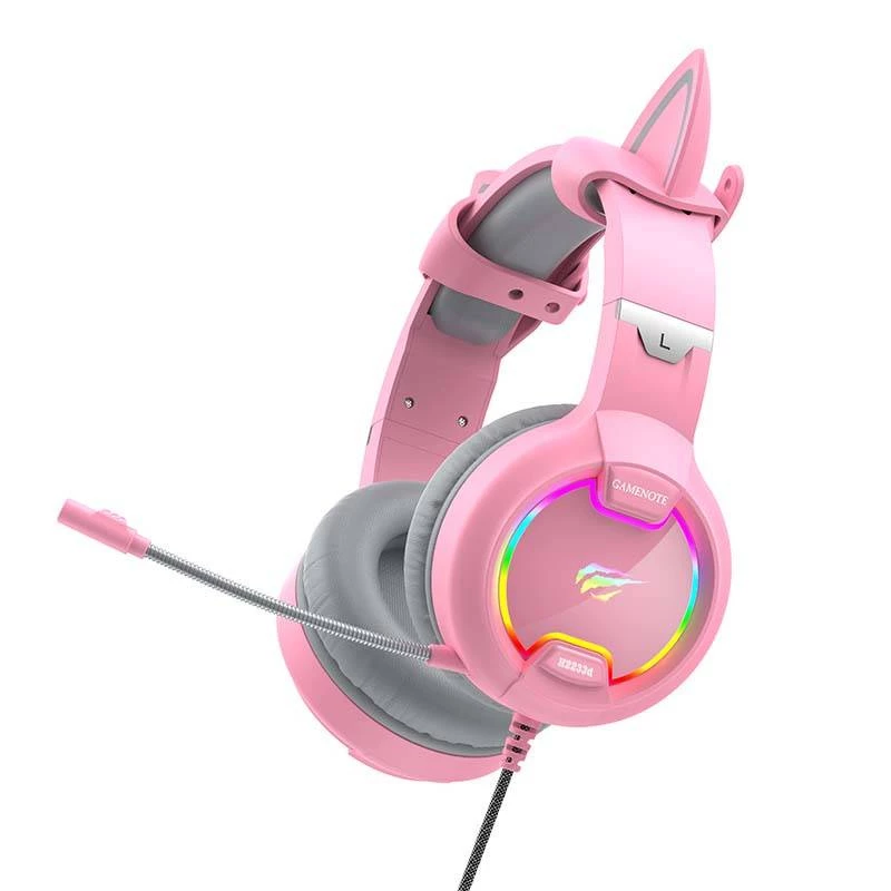 Headset gaming HAVIT Gamenote H2233D RGB — circumaural, com fios, rosa