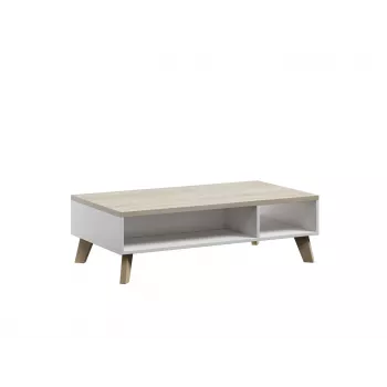 Mesa de centro cama meble LOTTA 110 — retangular, 1100×600×350 mm, estrutura branca com tampo carvalho Sonoma