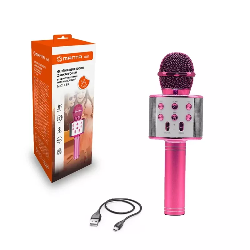 Microfone MANTA MIC11-PK Rosa — com fio 3,5 mm jack, auscultador leve