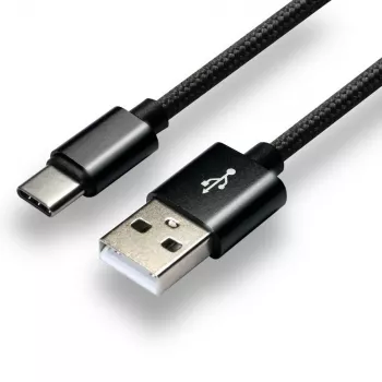 Cabo everActive USB-C 1 m - preto, entrançado, carregamento rápido, 3 A - CBB-1CB