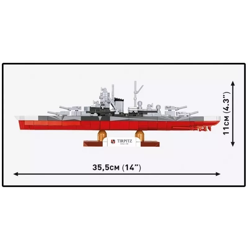 Conjunto de construção Cobi Couraçado Tirpitz modelo com 593 peças, à escala e com características de exposição