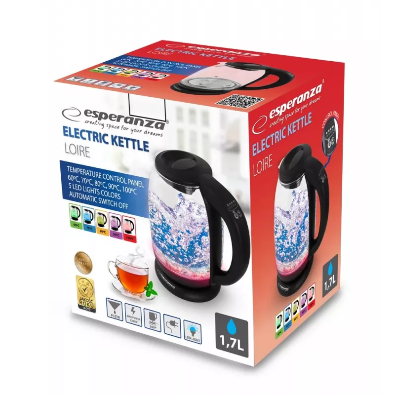 Esperanza EKK027 chaleira elétrica 1,7 L 2200 W preto, transparente