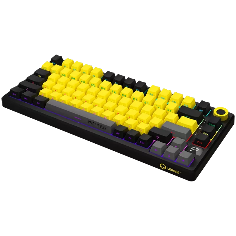 Teclado gaming mecânico sem fios LORGAR KBP7075W — Preto/Amarelo, layout EN